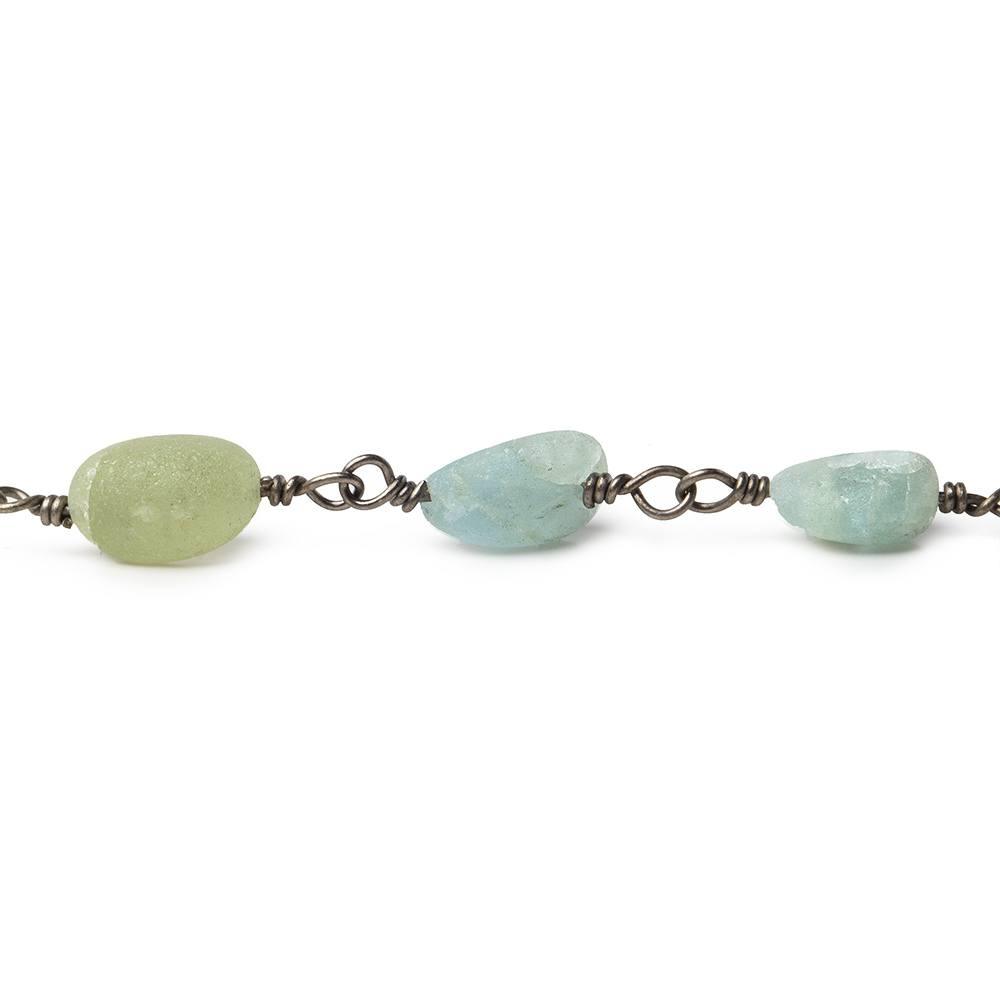 6x5-11x7mm Matte Aquamarine plain nugget Black Gold plated Chain by the foot 20 pcs - The Bead Traders