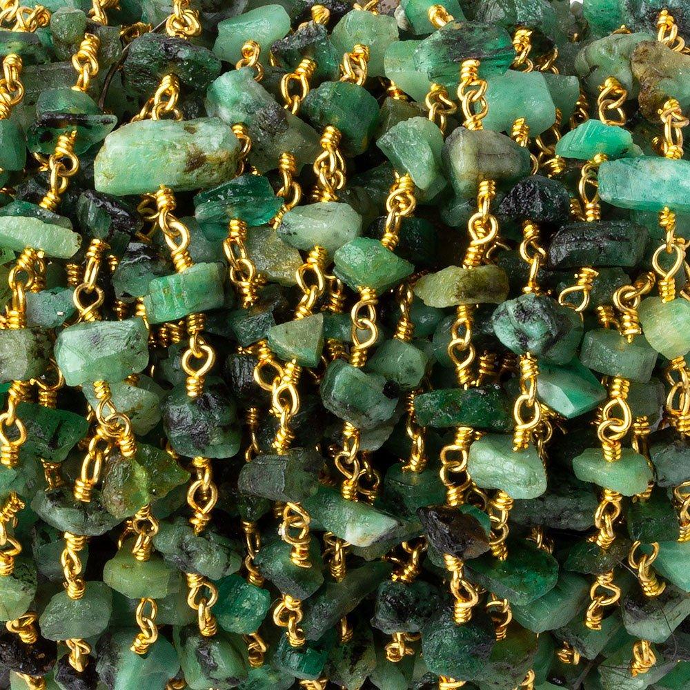 6x5-8x4mm Matte Emerald Chips Gold plated Chain by the foot 34 pieces - The Bead Traders