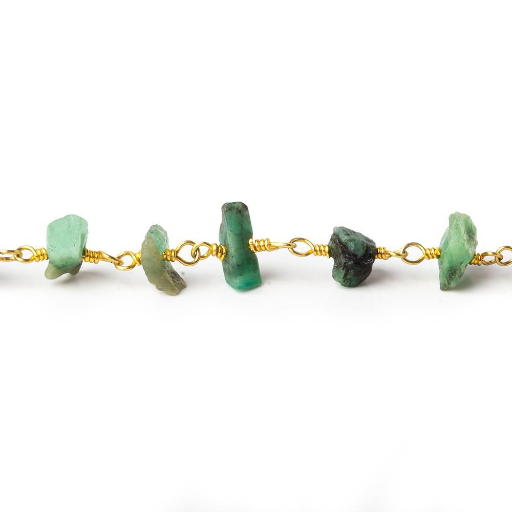 6x5-8x4mm Matte Emerald Chips Gold plated Chain by the foot 34 pieces - The Bead Traders