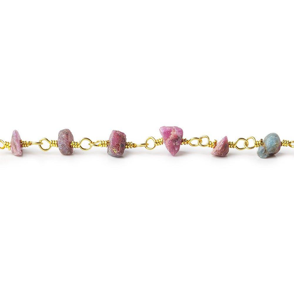 6x5-8x4mm Matte Ruby in Zoisite Chips Gold plated Chain by the foot 34 pieces - The Bead Traders