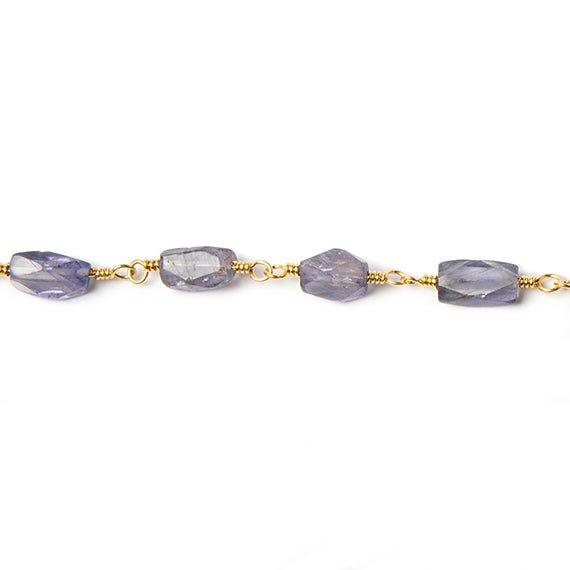 6x5-8x5mm Iolite faceted rectangle Gold Rosary Chain by the foot 22 beads - The Bead Traders