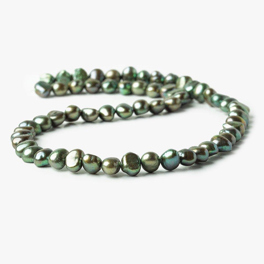 6x5mm-8x6mm Peacock Green Baroque Side Drilled Freshwater Pearls 16 inch 63 pieces - The Bead Traders