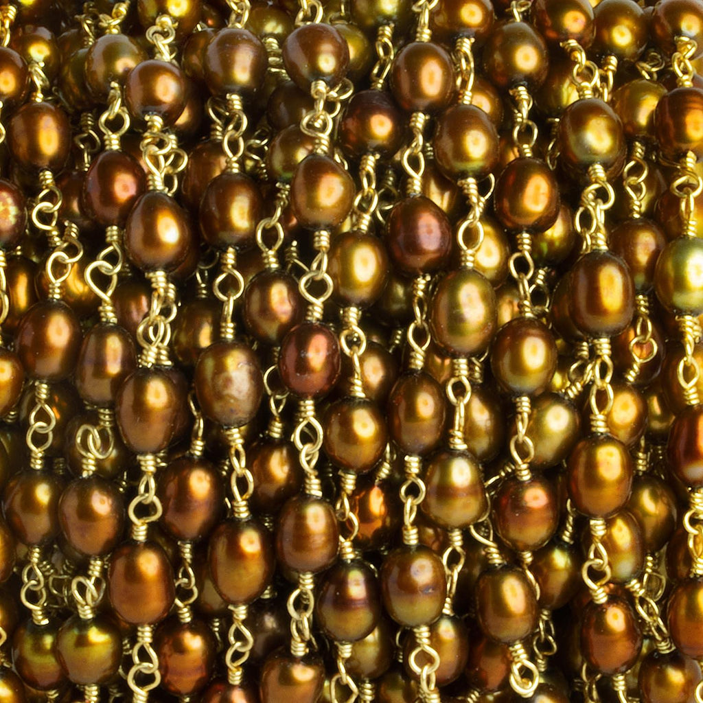 6x5mm Bronze Oval Pearl Gold Chain 23 beads - The Bead Traders