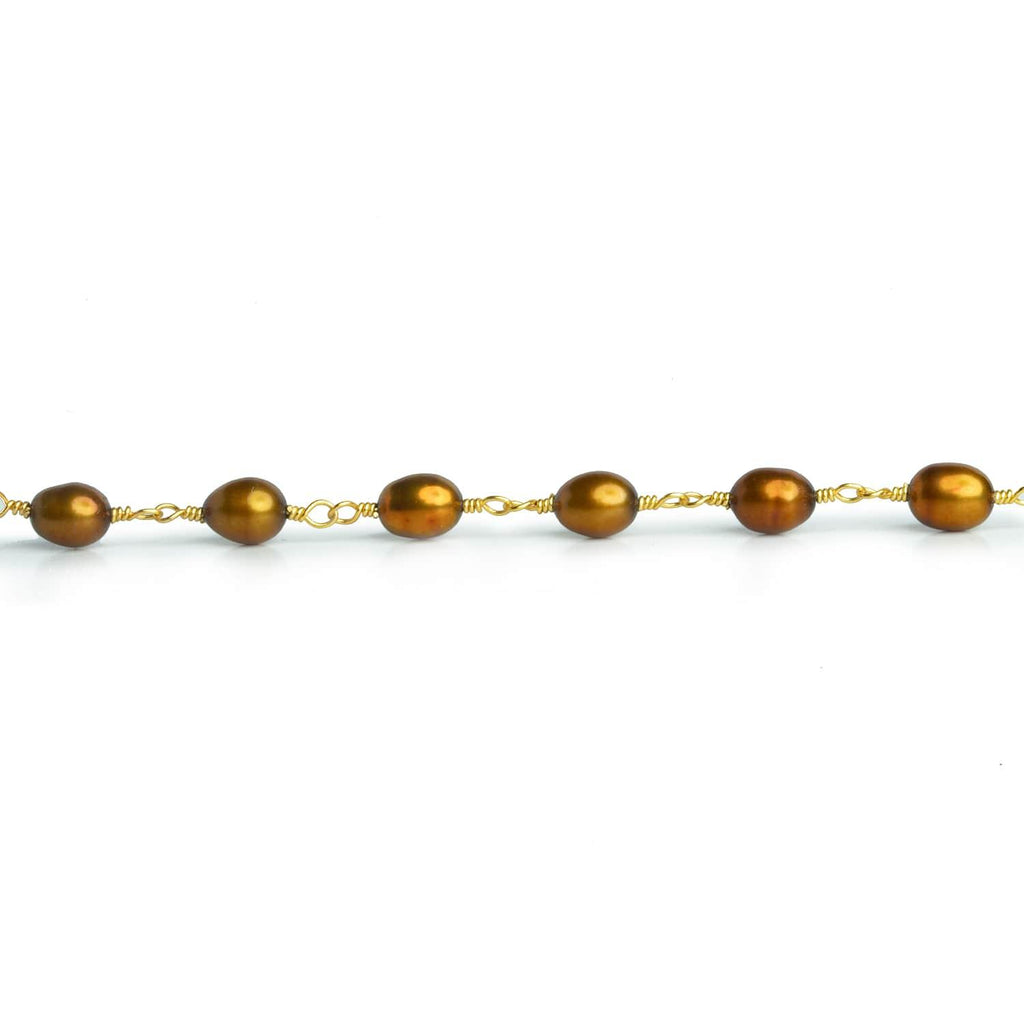 6x5mm Bronze Oval Pearl Gold Chain 23 beads - The Bead Traders