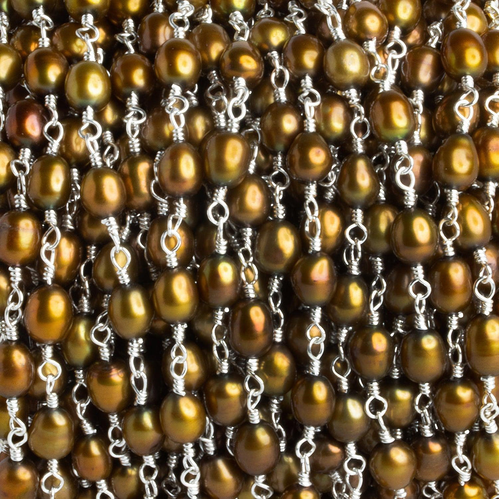 6x5mm Bronze Oval Pearl Silver Chain 23 beads - The Bead Traders