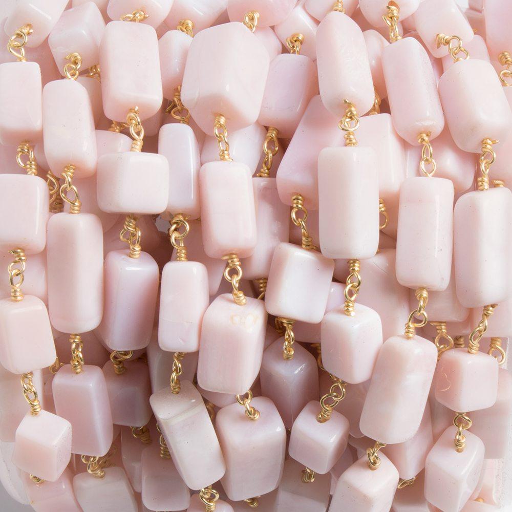 6x9-6x11mm Pink Peruvian Opal rectangle Gold plated Chain by the foot 18pcs - The Bead Traders