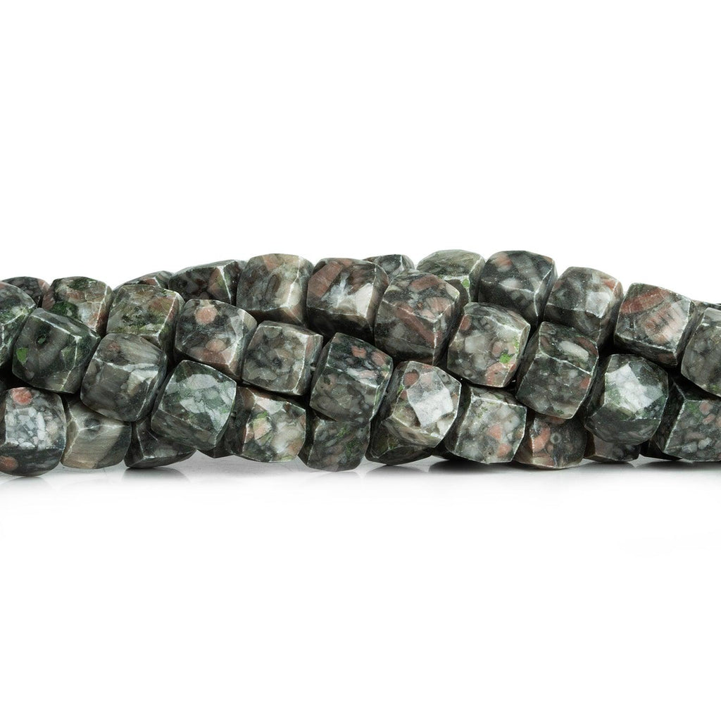 7-7.5mm Green & Pink Ocean Jasper Faceted Cube Beads 8 inch 27 pieces - The Bead Traders