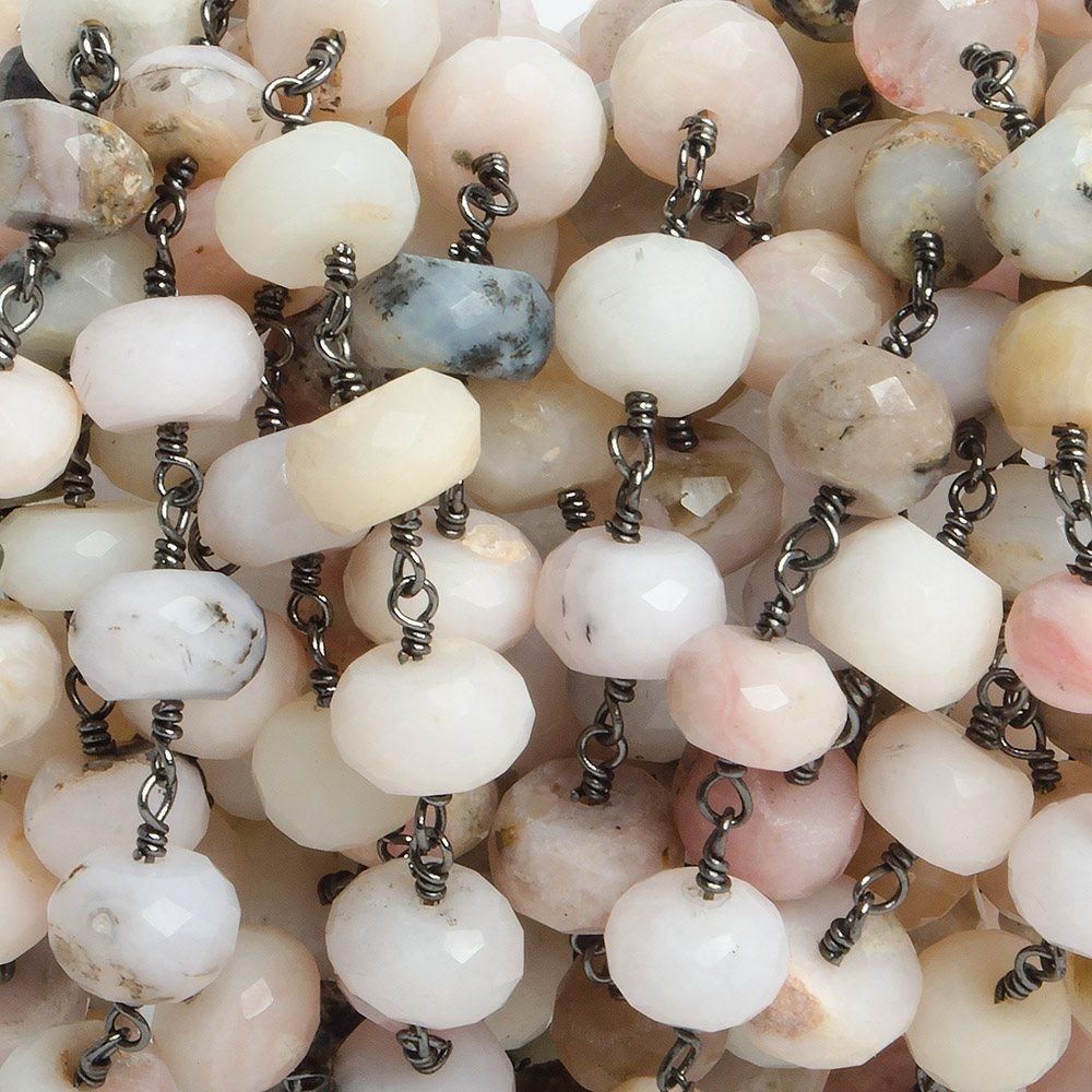 7-7.5mm Pink Peruvian Opal faceted rondelle Black Gold plated Chain - The Bead Traders