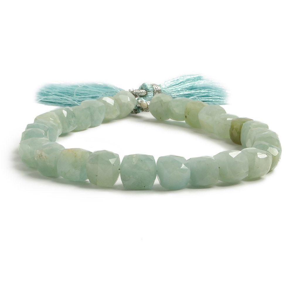 7-8mm Aquamarine Faceted Cube Beads 8 inch 26 pieces - The Bead Traders