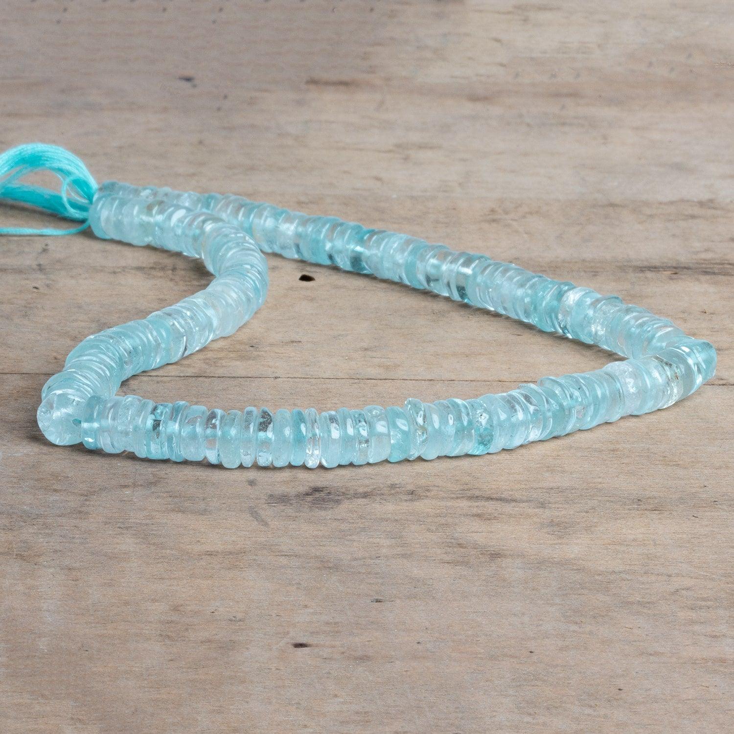 7-8mm Aquamarine Plain Heishi Beads 12 inch 130 pieces - The Bead Traders