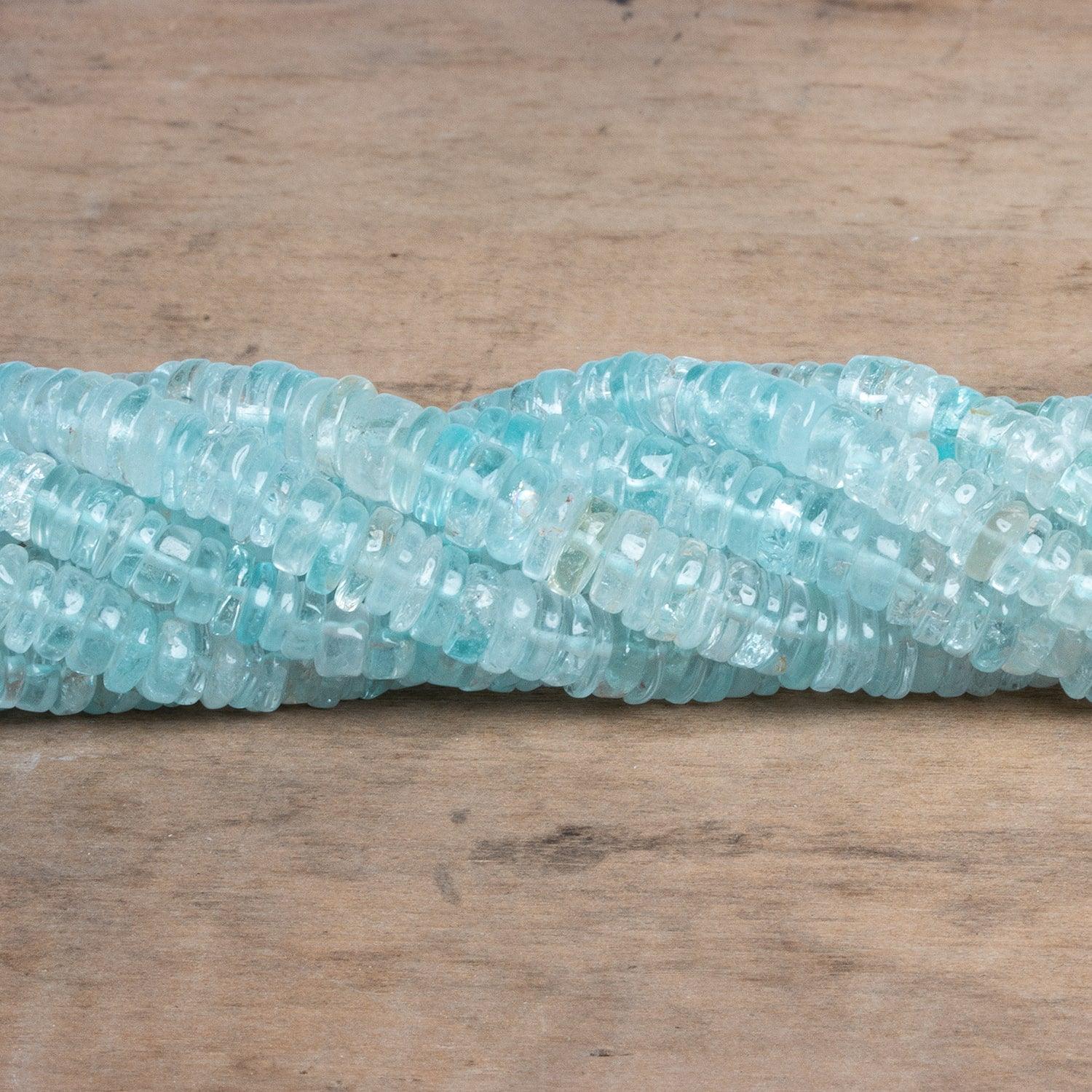 7-8mm Aquamarine Plain Heishi Beads 12 inch 130 pieces - The Bead Traders