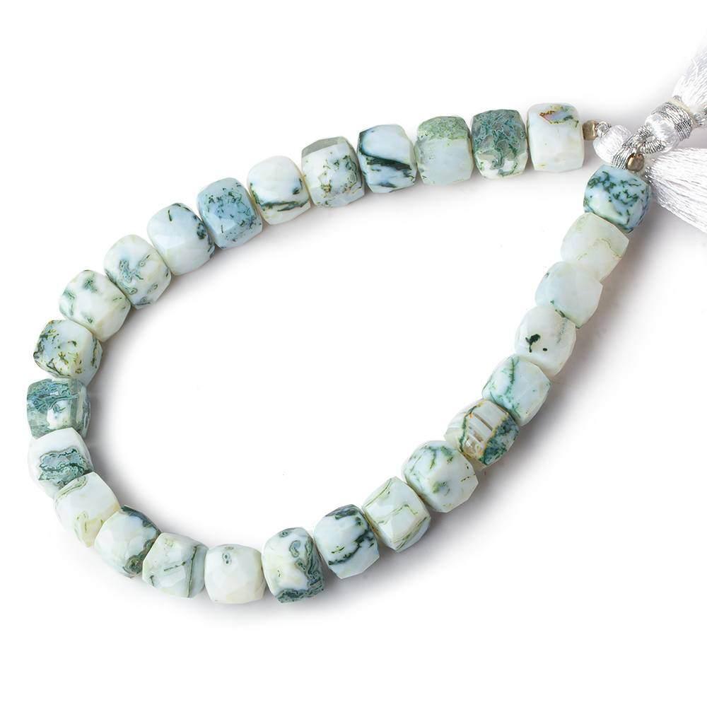 7-8mm Blue Green Moss Agate faceted cubes 8 inch 28 beads - The Bead Traders