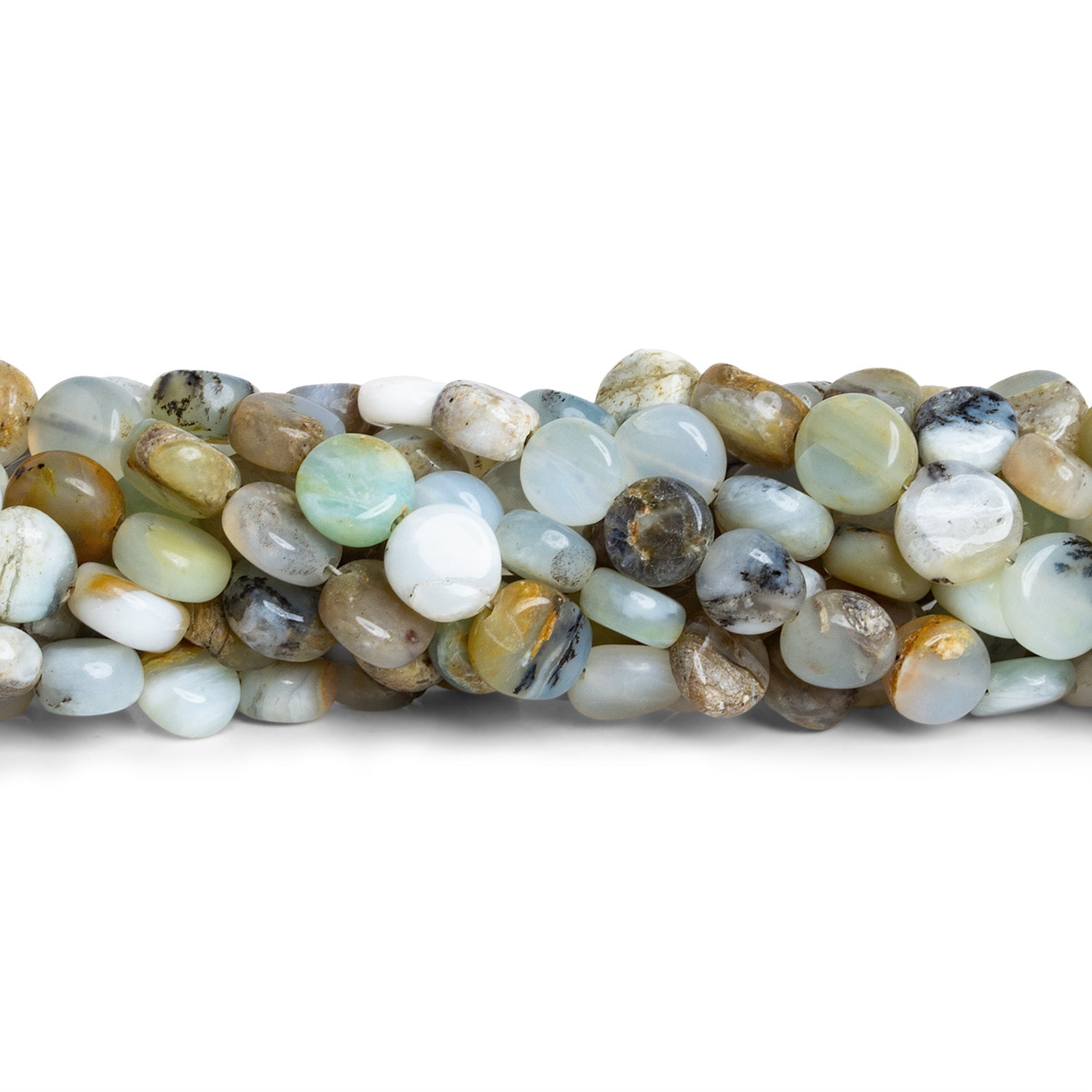 7-8mm Blue Peruvian Opal Plain Coins 8 inch 25 beads - The Bead Traders