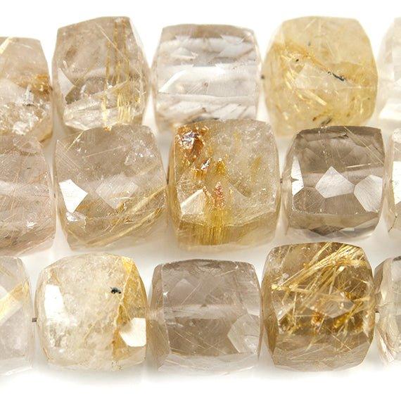 7-8mm Golden Rutilated Quartz Faceted Cube Beads 8 inch 24 pieces - The Bead Traders