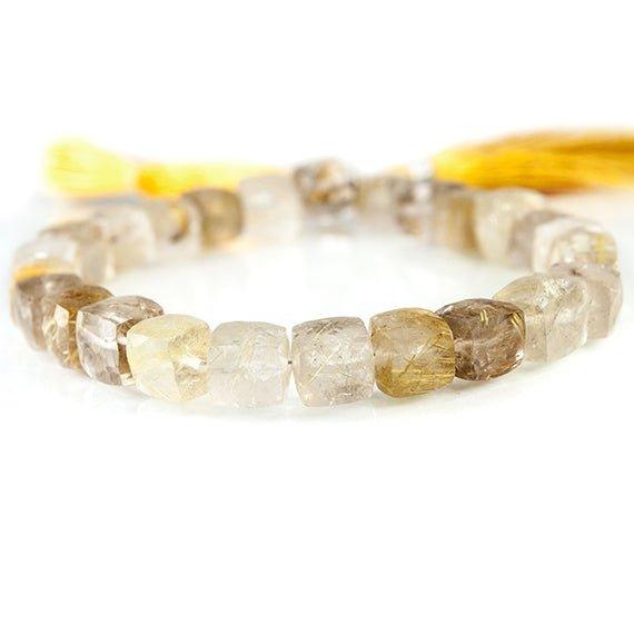 7-8mm Golden Rutilated Quartz Faceted Cube Beads 8 inch 24 pieces - The Bead Traders