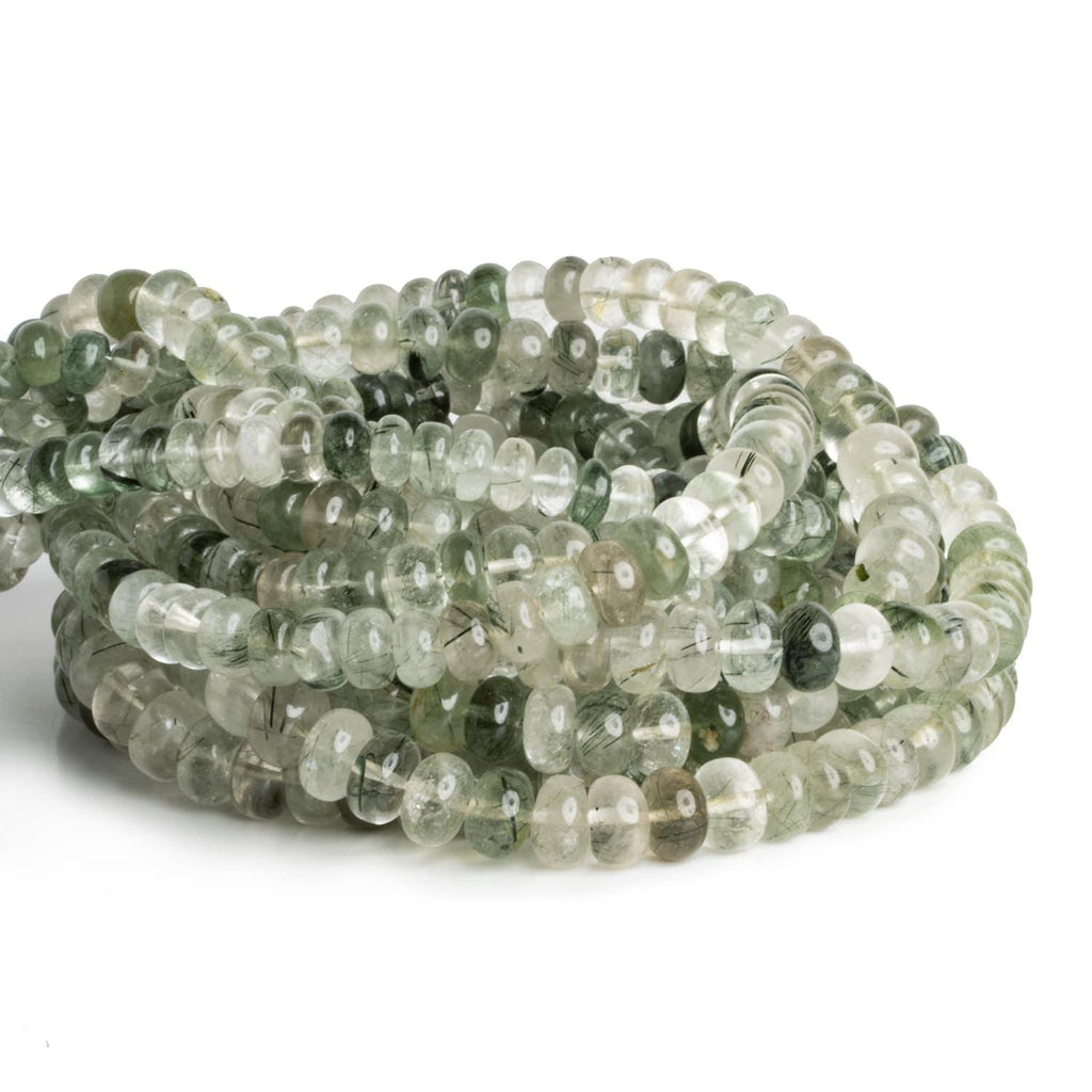 7-8mm Green Tourmalinated Quartz Plain Rondelles 16 inch 80 beads - The Bead Traders
