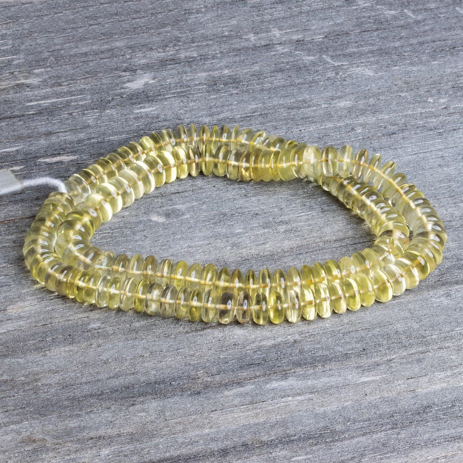7-8mm Lemon Quartz Plain Rondelles 17 inch 135 beads - The Bead Traders
