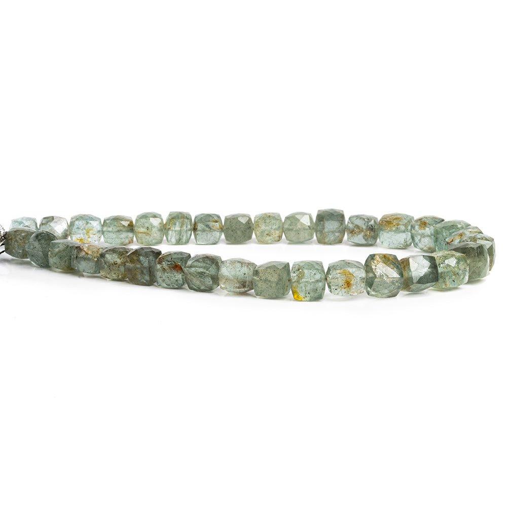7-8mm Moss Aquamarine Faceted Cube Beads 9 inch 38 pieces - The Bead Traders