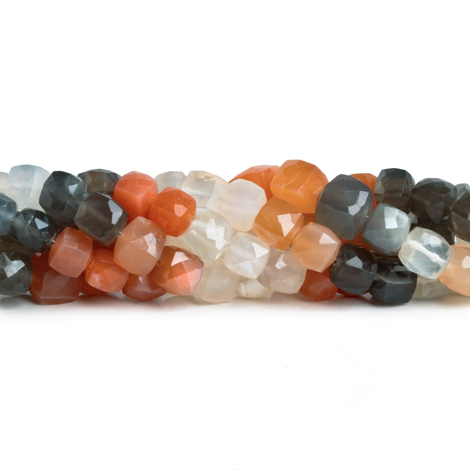 7-8mm Multicolor Moonstone Faceted Cubes 8 inch 25 beads - The Bead Traders