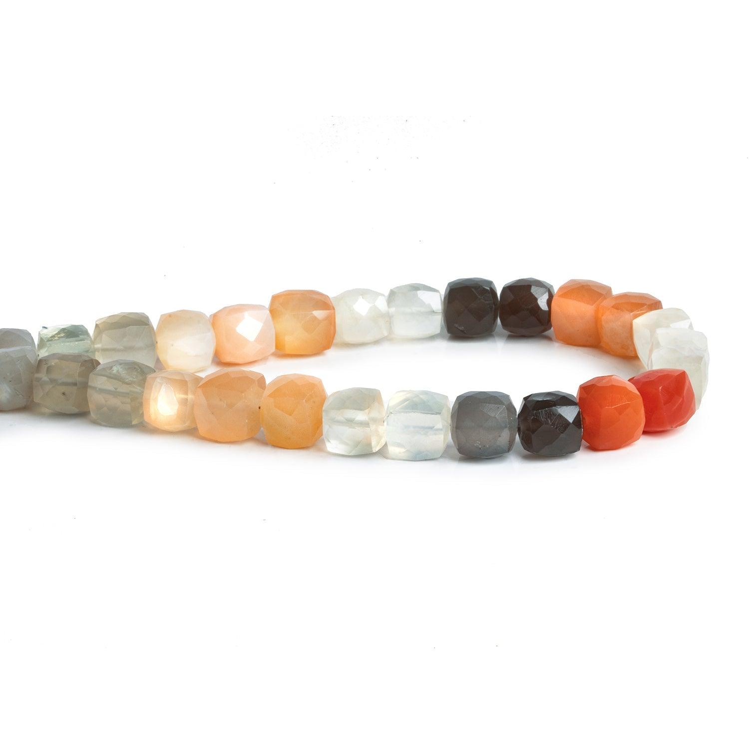 7-8mm Multicolor Moonstone Faceted Cubes 8 inch 25 beads - The Bead Traders