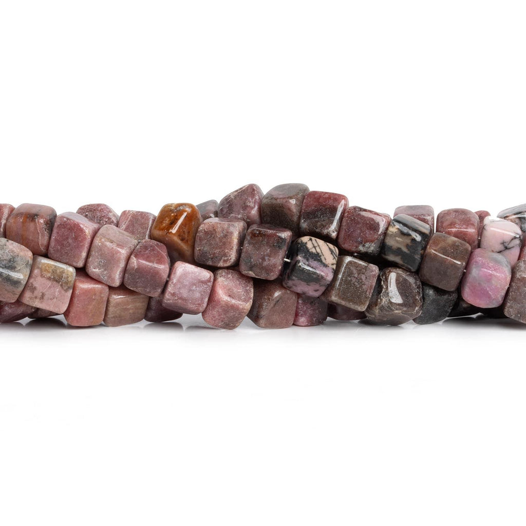 7-8mm Rhodonite Handcut Cubes 16 inch 57 beads - The Bead Traders