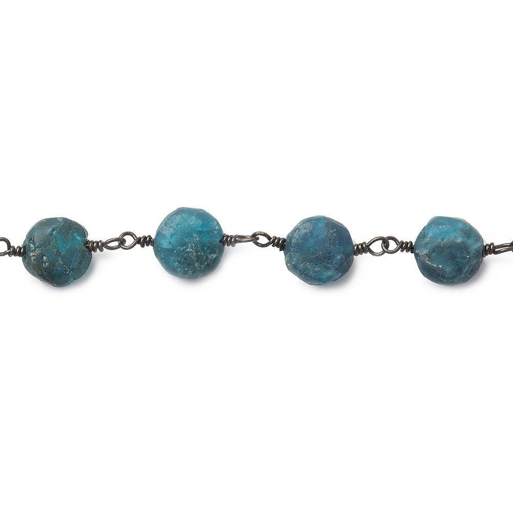 7.5-8mm Matte Apatite plain coin Black Gold plated Chain by the foot 22 beads - The Bead Traders