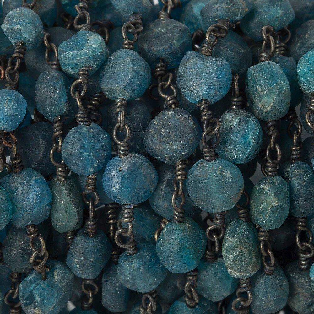 7.5-8mm Matte Apatite plain coin Black Gold plated Chain by the foot 22 beads - The Bead Traders