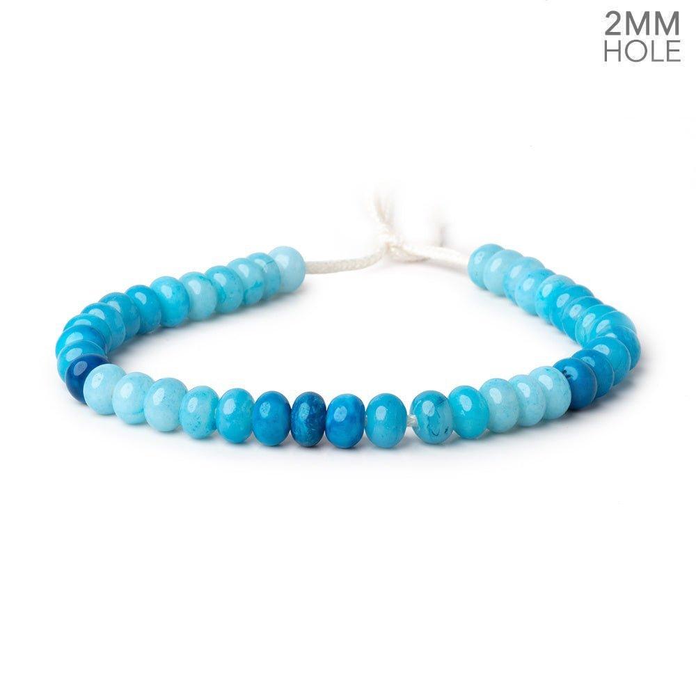 7.5-8mm Neon Blue Opal 2mm Large Hole Plain Rondelles 8 inch 38 beads - The Bead Traders