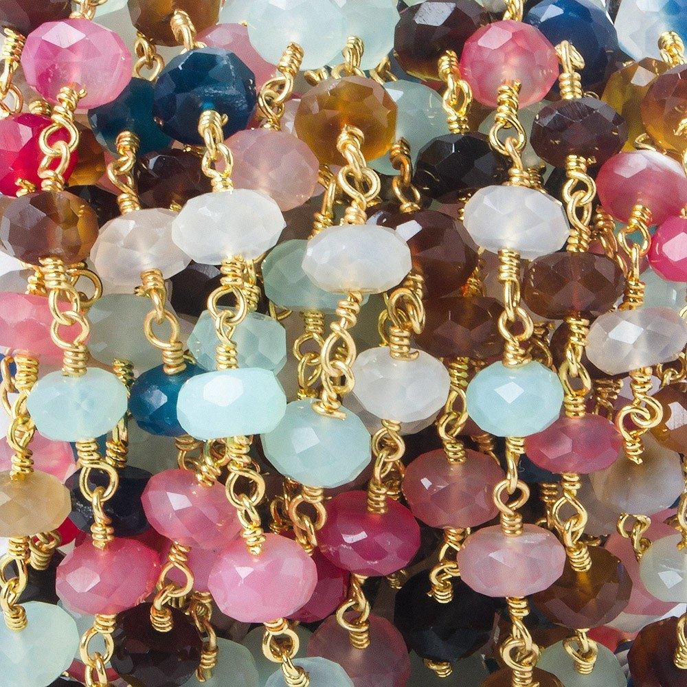 7.5mm Tropical Chalcedony faceted rondelle Gold plated Chain by the foot 26 pieces - The Bead Traders