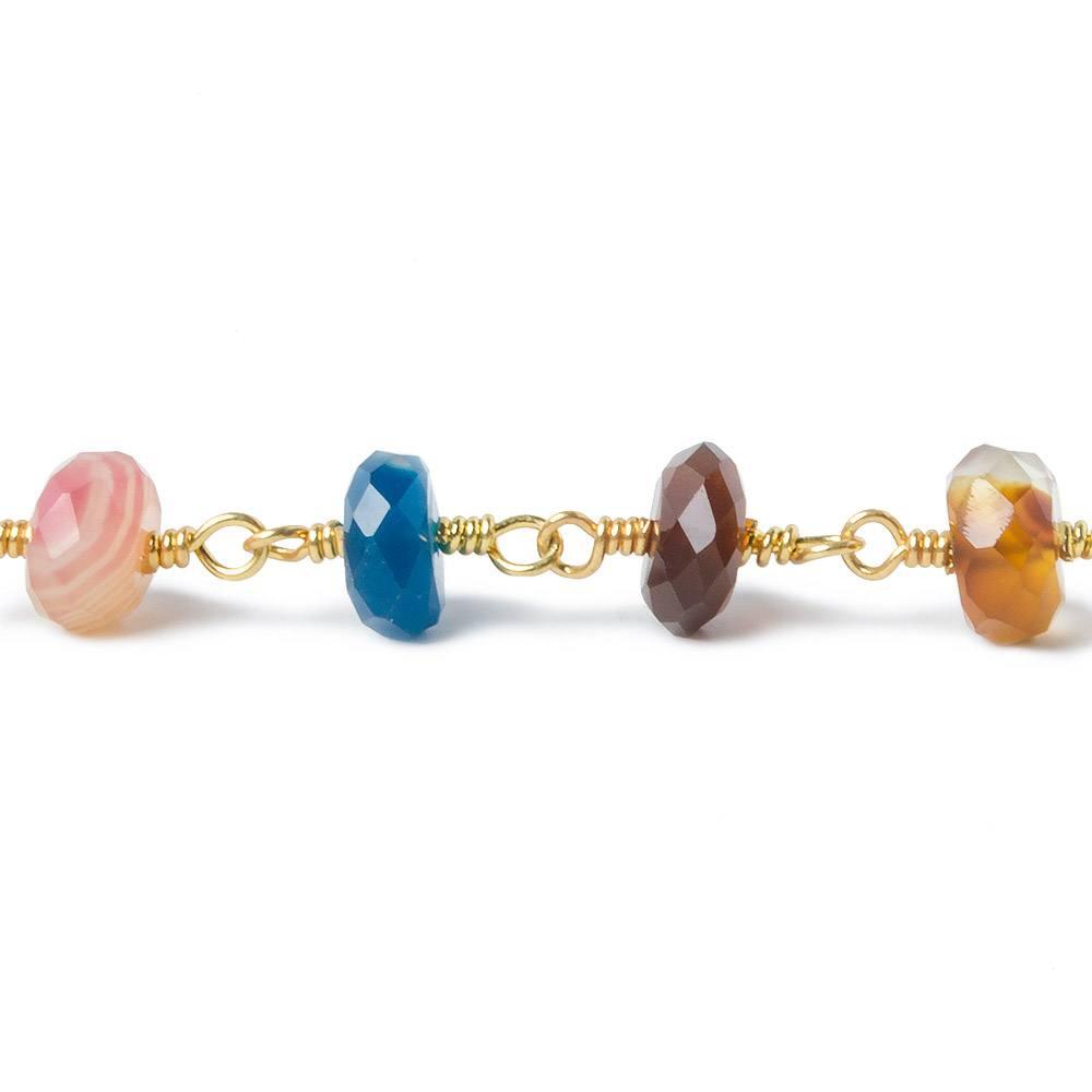 7.5mm Tropical Chalcedony faceted rondelle Gold plated Chain by the foot 26 pieces - The Bead Traders