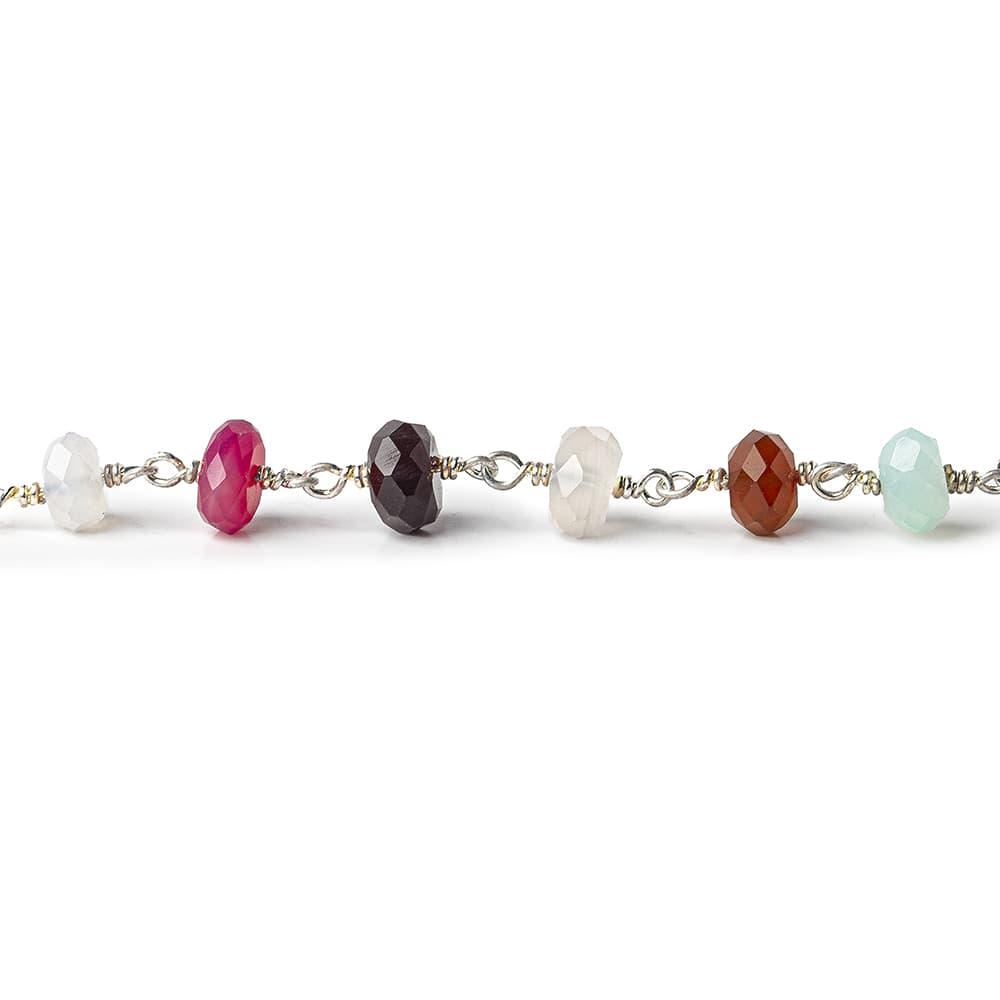 7.5mm Tropical Multi Chalcedony rondelle Silver Chain by the foot 26 pcs - The Bead Traders