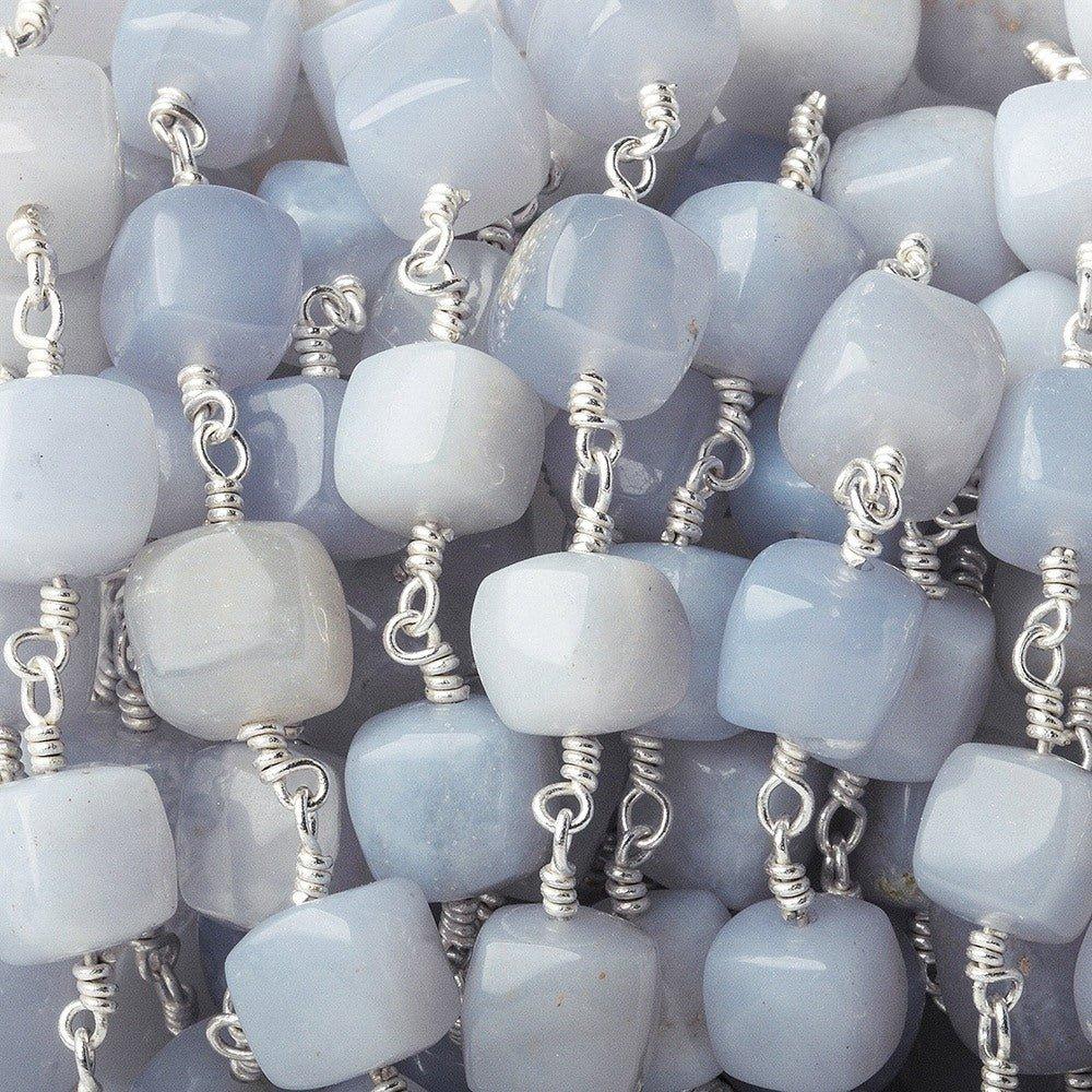 7mm-8.5mm Turkish Blue Chalcedony Plain Cube Silver plated Chain by the foot - The Bead Traders
