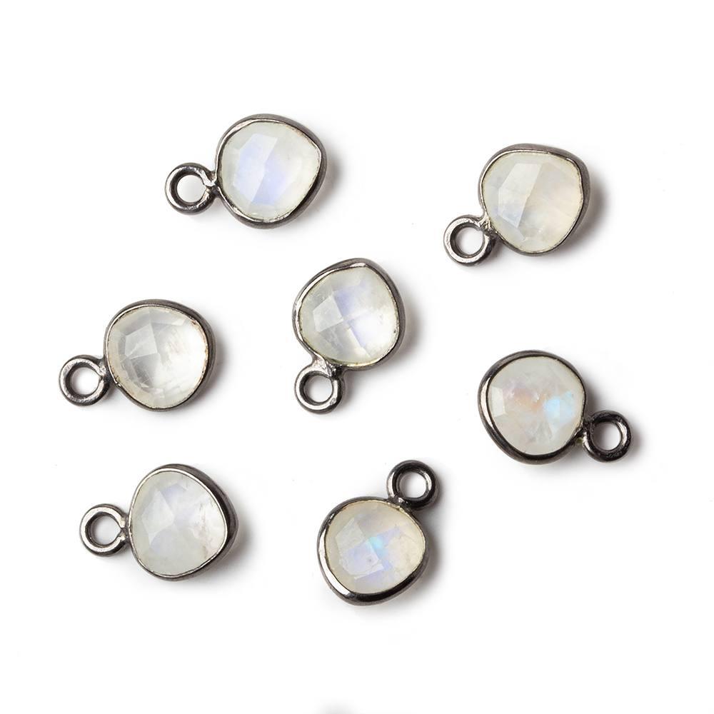 7mm Black Gold .925 Bezel Rainbow Moonstone faceted heart focal Pendant 4pcs - The Bead Traders