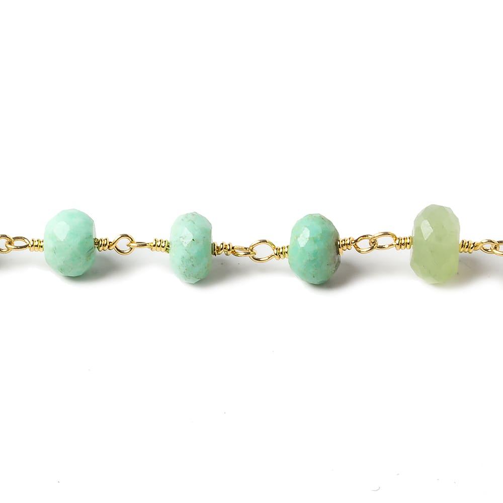 7mm Chrysoprase faceted rondelle Gold plated Chain by the foot 27 pieces - The Bead Traders