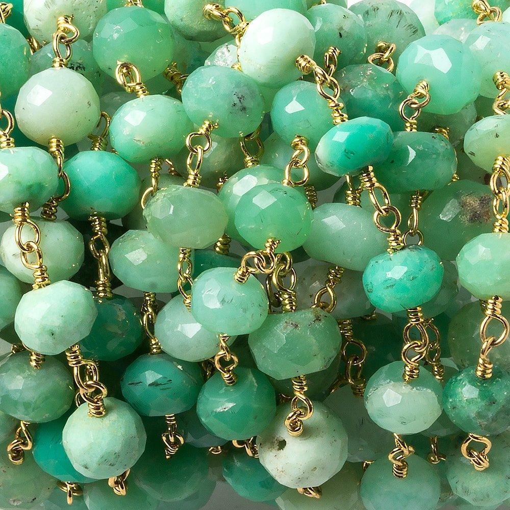 7mm Chrysoprase faceted rondelle Gold plated Chain by the foot 27 pieces - The Bead Traders