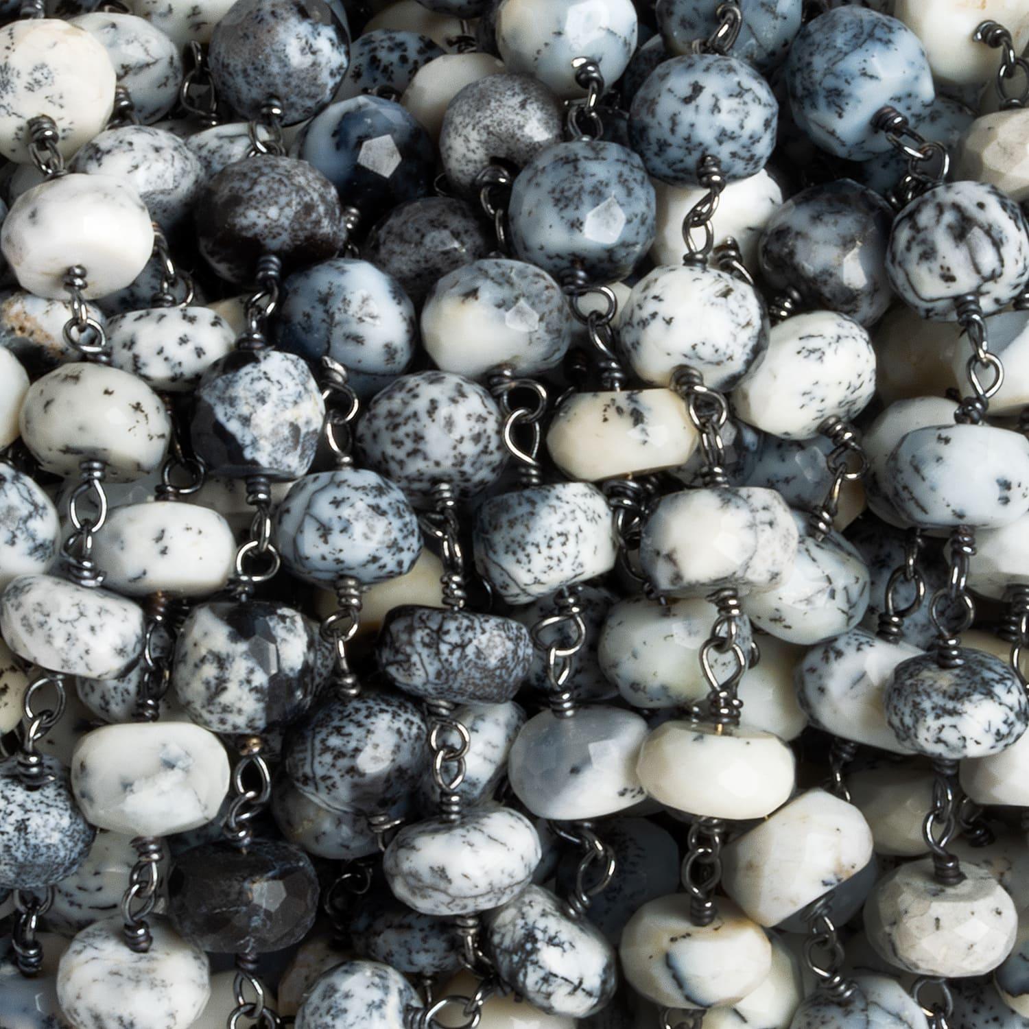 7mm Dendritic Opal Faceted Rondelle Black Gold Chain 30 beads - The Bead Traders