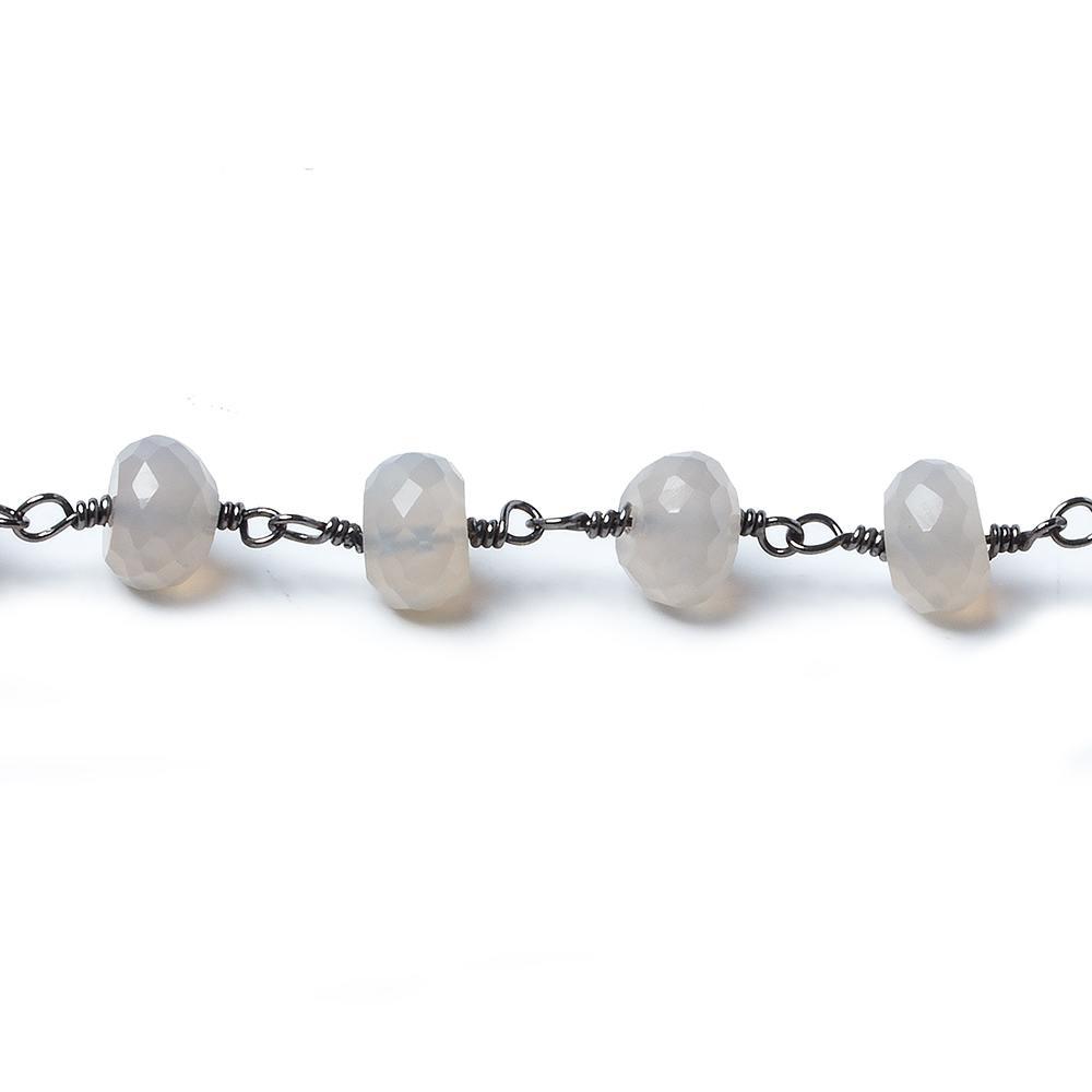 7mm Grey Chalcedony rondelle Black Gold Chain by the foot 27 pieces - The Bead Traders