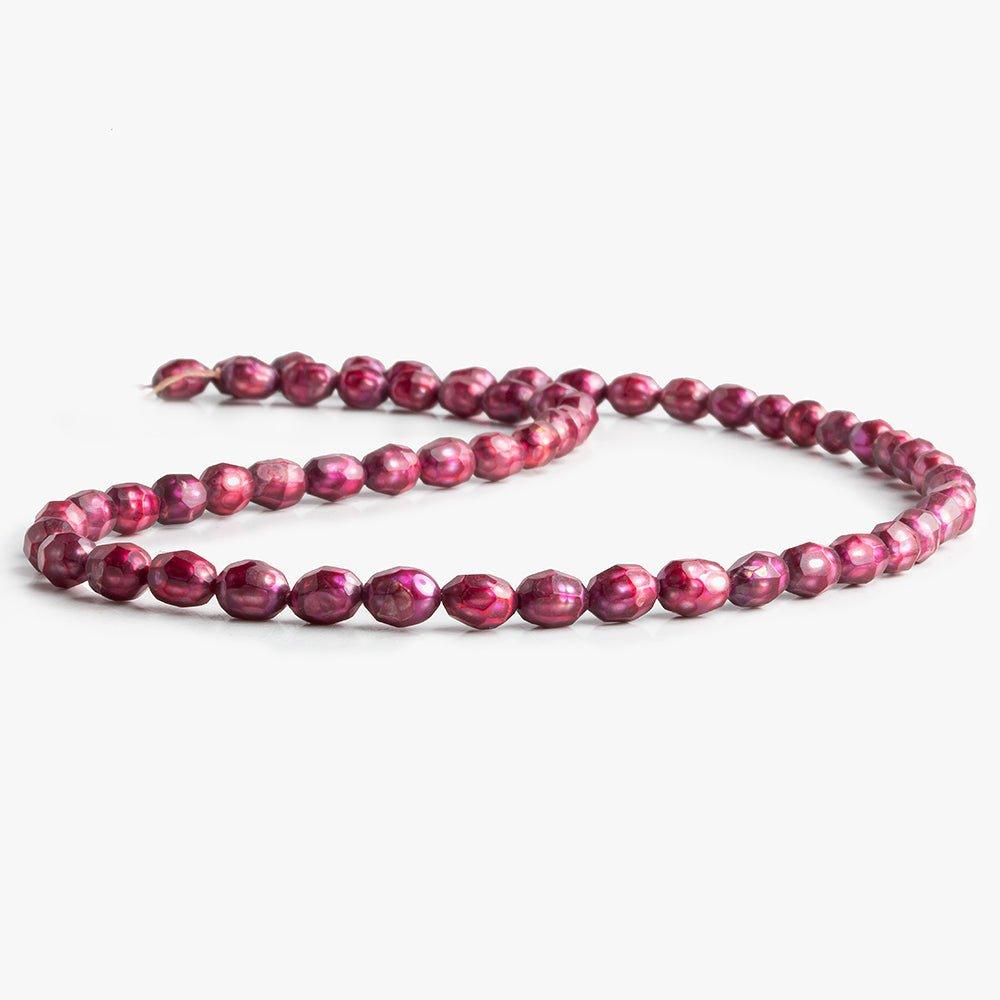 7mm Maroon Faceted Oval Freshwater Pearls 16 inch 55 pieces - The Bead Traders