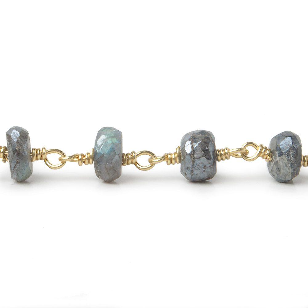 7mm Mystic Labradorite Gold plated Chain by the foot 28 beads - The Bead Traders