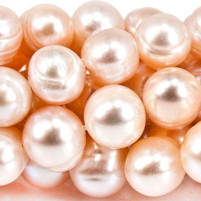 7mm Peach Side Drilled Ringed Potato Freshwater Pearls, 15 inch - The Bead Traders
