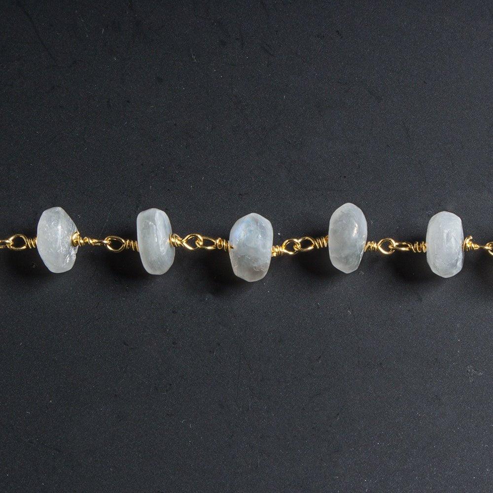 7mm Rainbow Moonstone faceted rondelle Gold plated Chain by the foot 29pcs - The Bead Traders