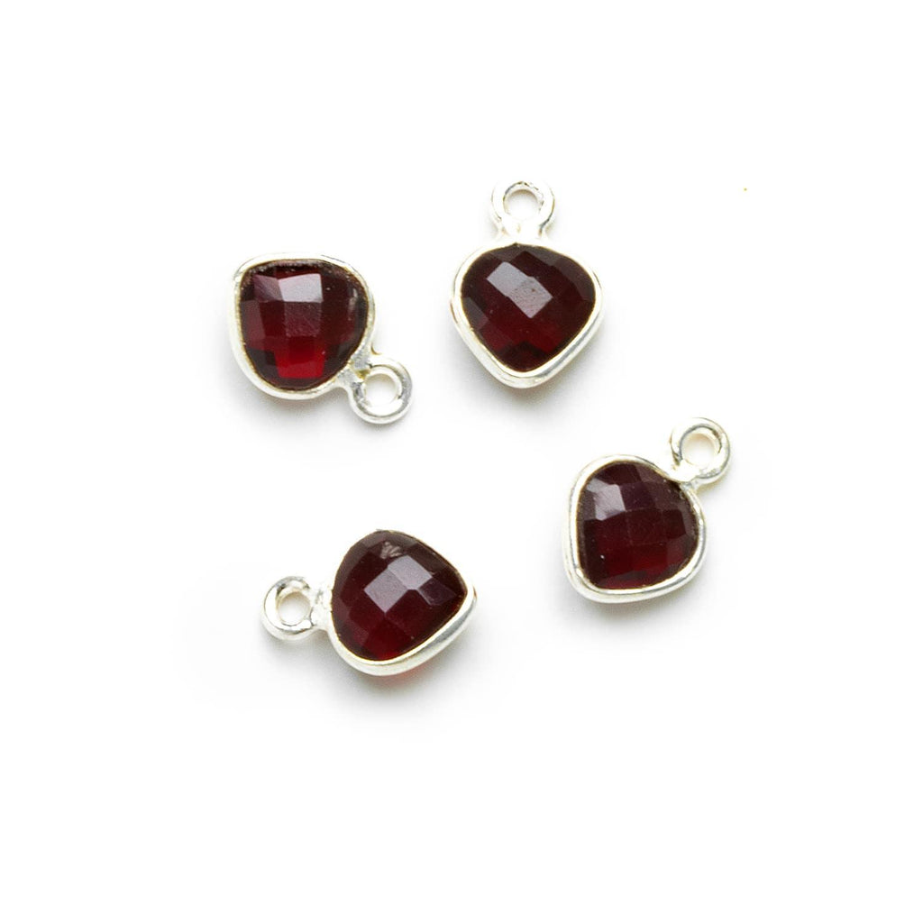 7mm Silver Bezeled Dark Red Quartz Heart Pendants Set of 4 pieces - The Bead Traders