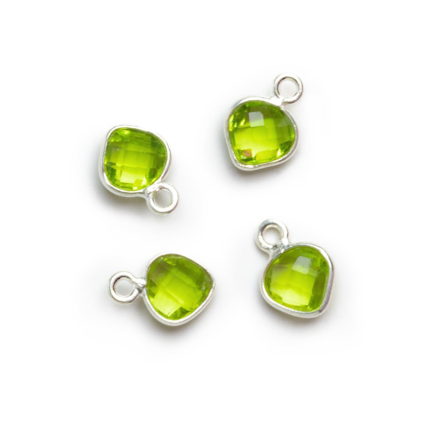 7mm Silver Bezeled Green Quartz Heart Pendants Set of 4 pieces - The Bead Traders