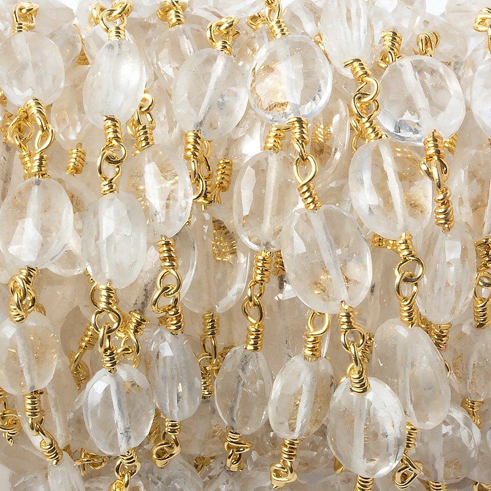 7x5-9x7mm Crystal Quartz faceted oval Gold plated Chain by the foot 22 pieces - The Bead Traders
