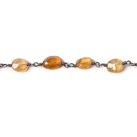7x5mm Hessonite faceted oval Black Gold Rosary Chain by the foot 25 beads - The Bead Traders