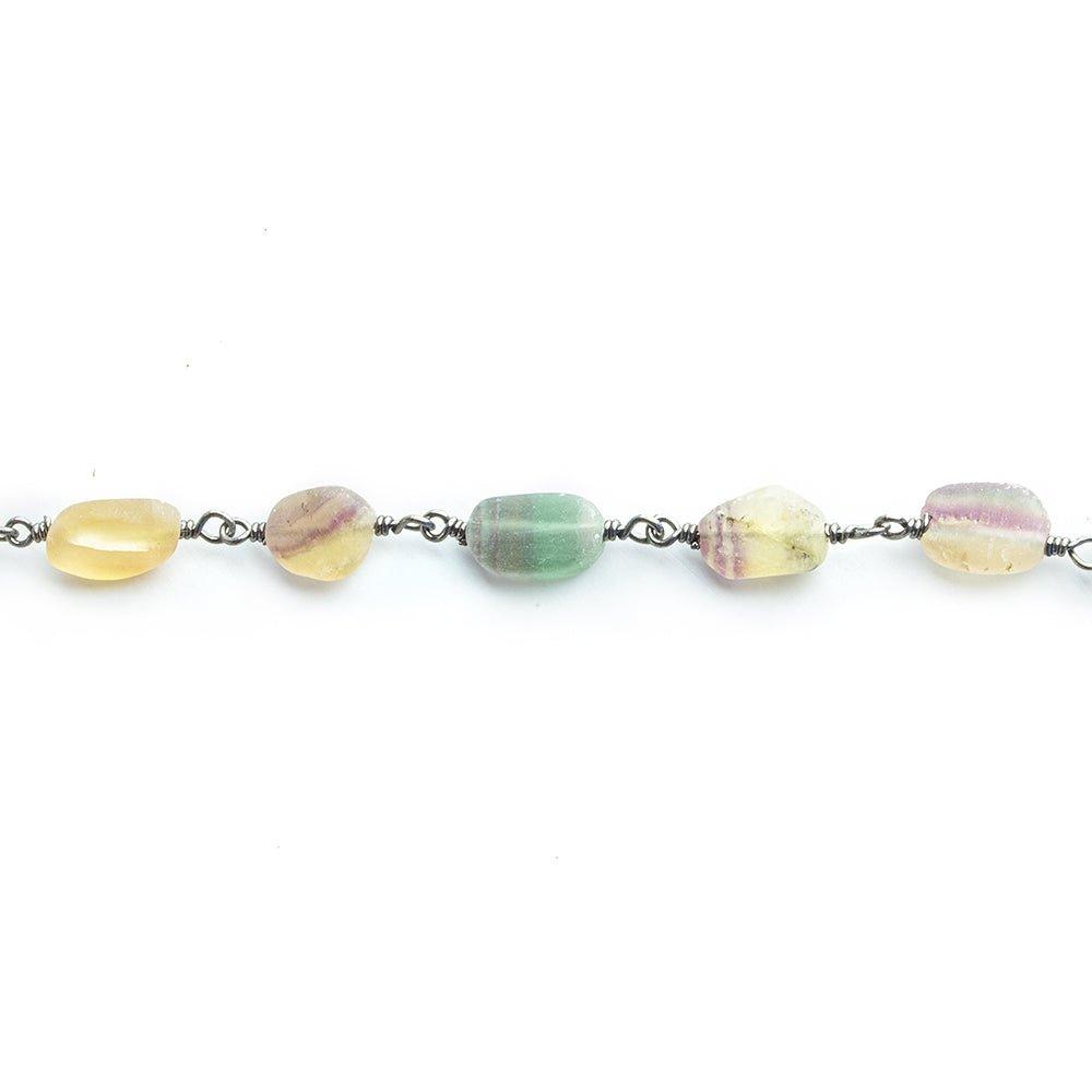 7x6mm-12.5x7mm Fluorite Plain Nugget Black Gold plated Chain by the foot 19 pieces - The Bead Traders