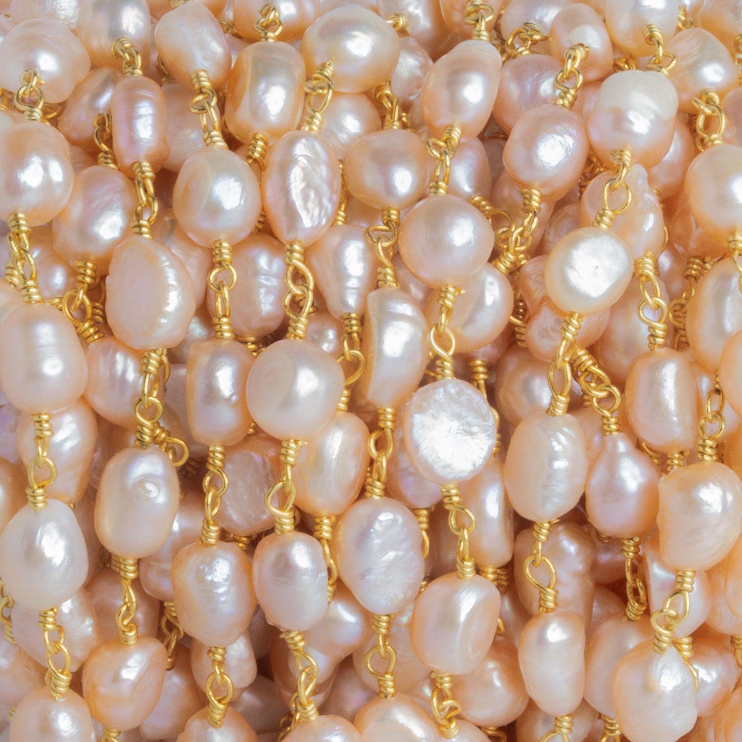 7x6mm Peach Baroque Freshwater Pearl Gold Chain - The Bead Traders