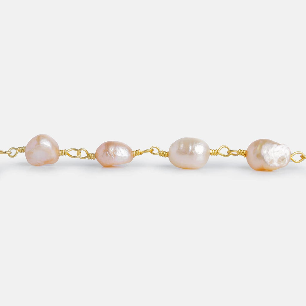 7x6mm Peach Baroque Freshwater Pearl Gold Chain - The Bead Traders