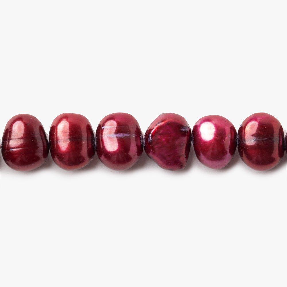7x6mm Raspberry Red Baroque Side Drilled Freshwater Pearls 16 inch 70 pieces - The Bead Traders