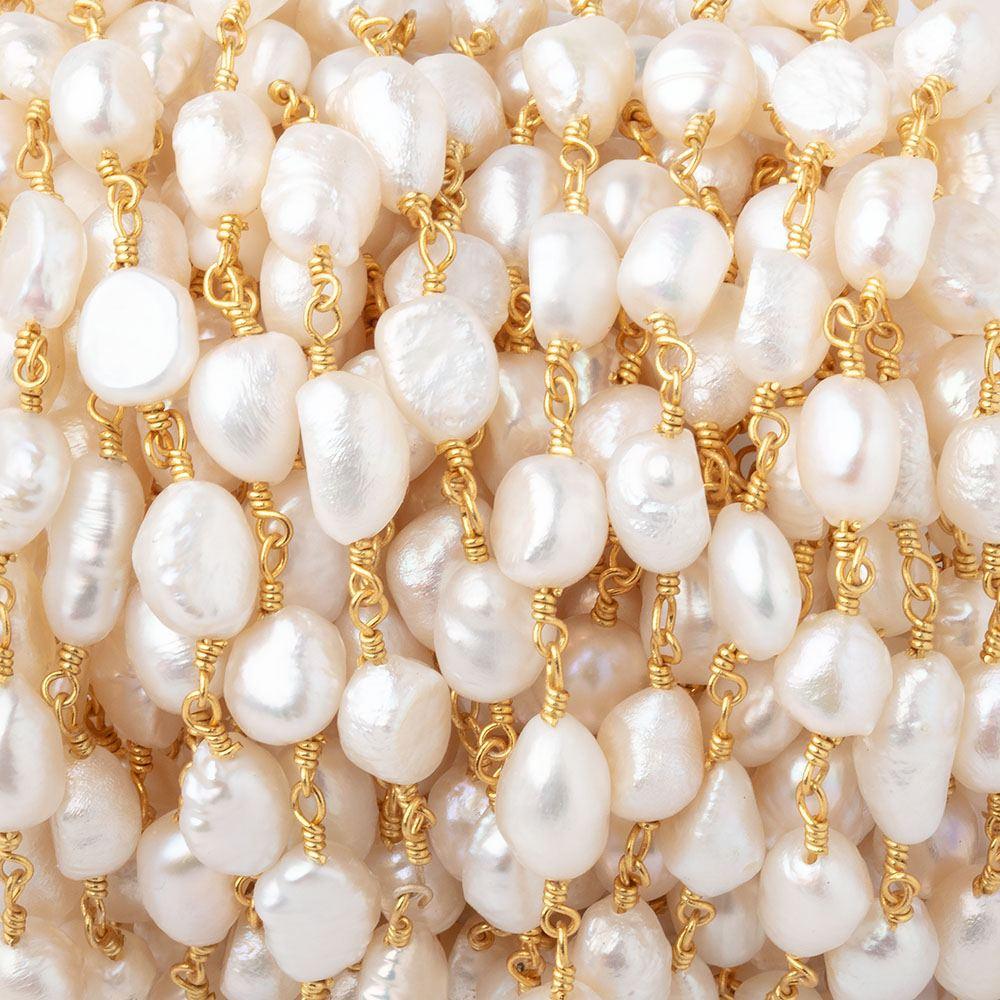 7x6mm White Baroque Pearl Gold Chain - The Bead Traders